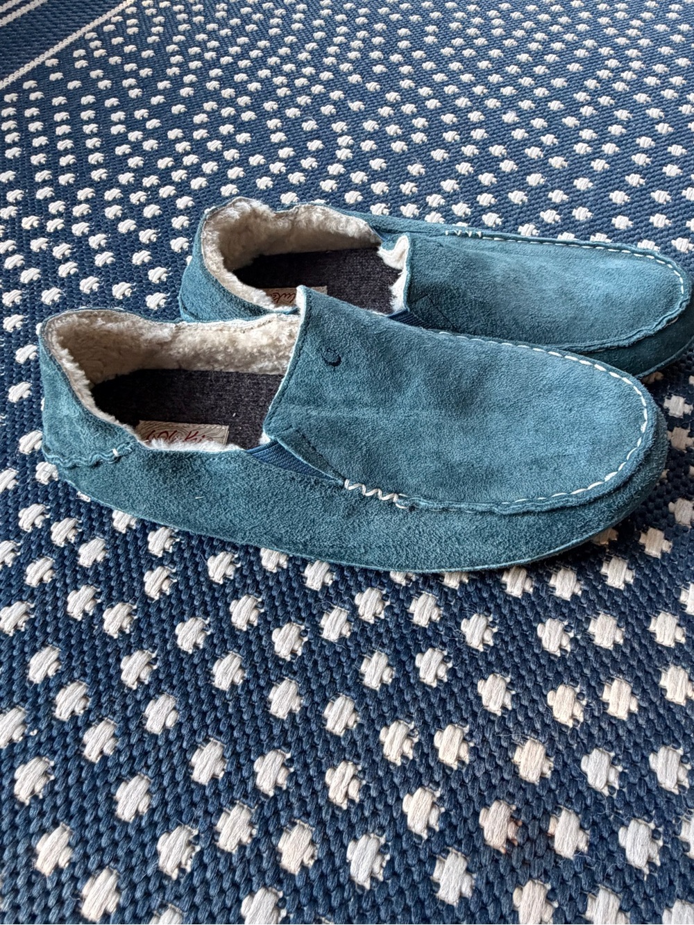 Womens Teal Suede Slip-On Moccasin with Sherpa Lining